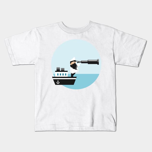 Sea captain with spyglass Kids T-Shirt by SooperYela